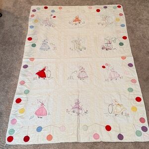 Colorful Vintage Embroidered Blanket Girl Balloons